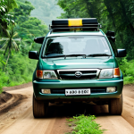 **

"A family-friendly scene featuring a Tata Safari, fully clothed passengers inside, driving on a dirt road through a lush green forest, appropriate attire, safe for work, perfect anatomy, natural proportions, daytime, professional photography, high quality, modest setting, safe for work."

**