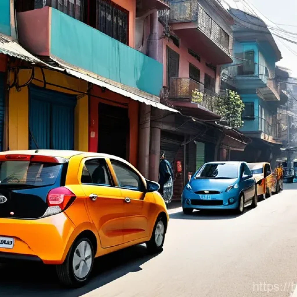 타타 티아고와 기아 피칸토 비교 - **Prompt 1: Urban Agility in a Congested Cityscape**
    "A vibrant, eye-level shot of a compact hat...